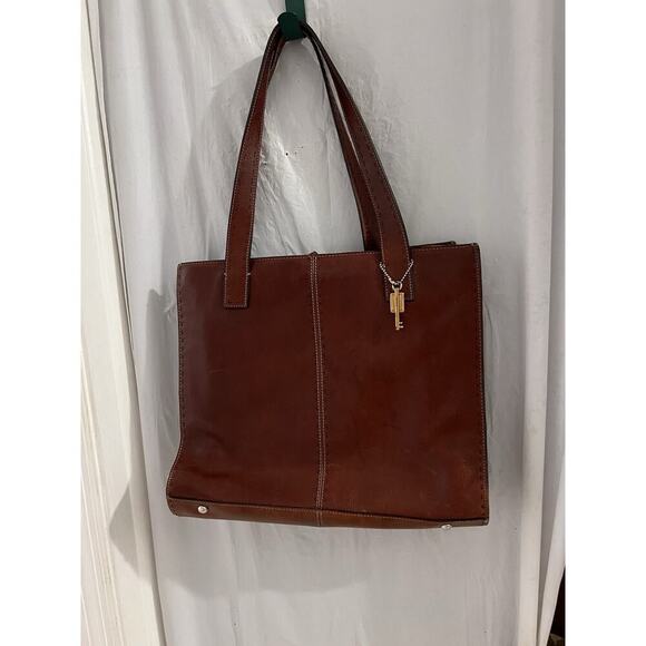 Fossil Brown Leather Vintage Sedona Numbered ZB9010 Shoulder Tote Bag 15x12x3 - Picture 1 of 14